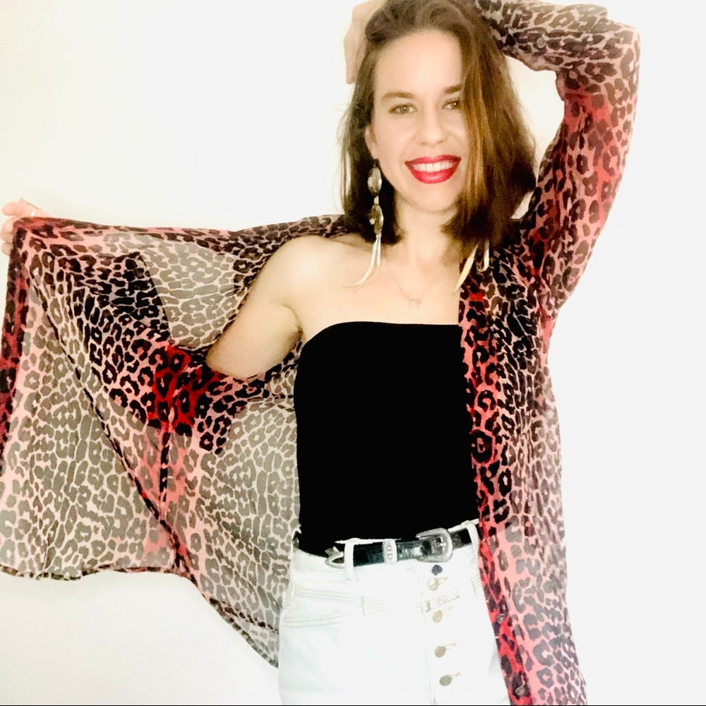 EQUIPMENT Red Leopard Print Silk Chiffon shirt